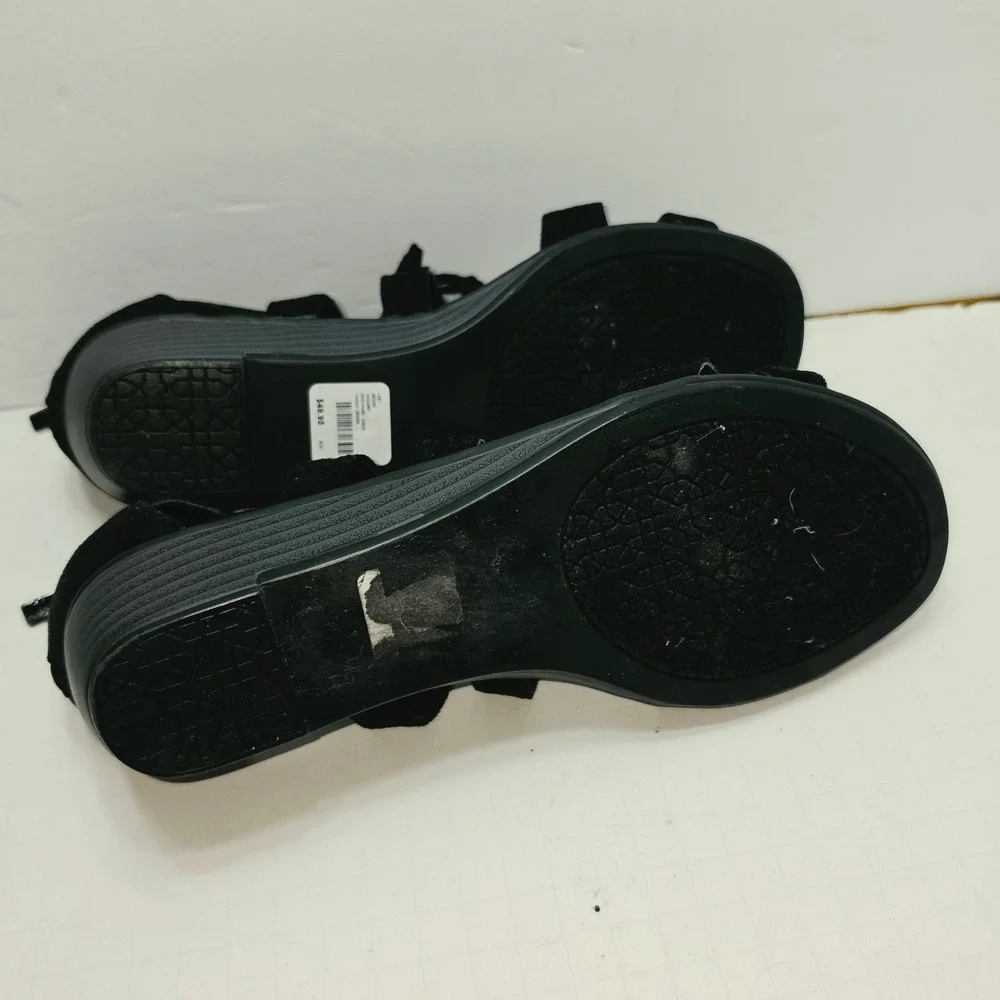 Catherines Good Soles Black Faux Suede Lace Up Gladiator Wedge Sandals Womens 9M